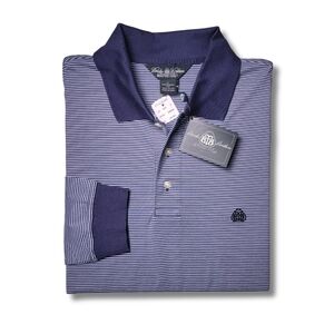 Brooks Brothers Country Club Performance Knit Navy Striped Long Sleeve Polo L